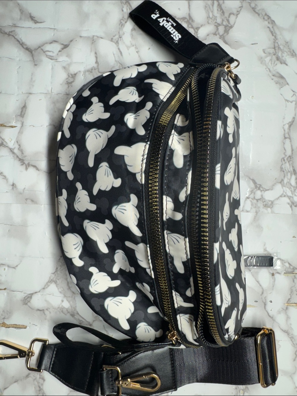 Large Bum Bag…Black and White Patterned Crossbody Bag with Removable Strap